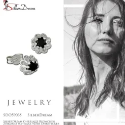 SilberDream Ohrringe Blümchen Zirkonia schwarz 925er Ohrstecker SDO5903S