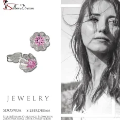 SilberDream Ohrringe Blümchen Zirkonia rosa 925er Ohrstecker SDO5903A