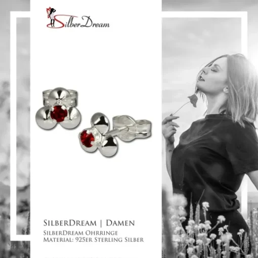 SilberDream Ohrringe Blümchen rot 925 Silber Ohrstecker SDO530R