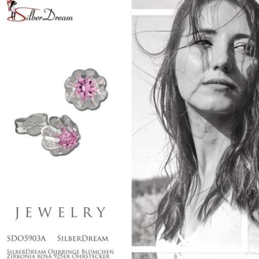 SilberDream Ohrringe Blümchen Zirkonia rosa 925er Ohrstecker SDO5903A