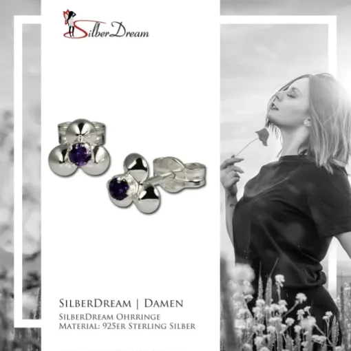 SilberDream Ohrringe Blümchen lila 925 Silber Ohrstecker SDO530V