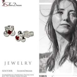 SilberDream Ohrringe Blümchen rot 925 Silber Ohrstecker SDO530R