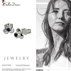 SilberDream Ohrringe Blümchen lila 925 Silber Ohrstecker SDO530V