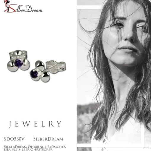 SilberDream Ohrringe Blümchen lila 925 Silber Ohrstecker SDO530V
