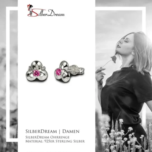 SilberDream Ohrringe Blüte Zirkonia pink 925 Silber Ohrstecker SDO529R