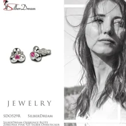 SilberDream Ohrringe Blüte Zirkonia pink 925 Silber Ohrstecker SDO529R