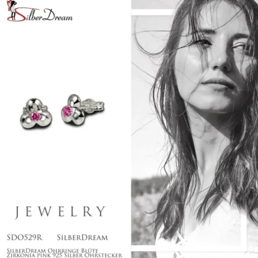 SilberDream Ohrringe Blüte Zirkonia pink 925 Silber Ohrstecker SDO529R