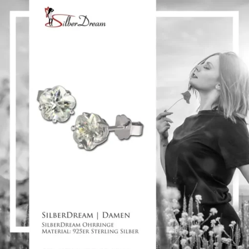 SilberDream Ohrringe Blume 6mm Zirkonia weiß Silber Ohrstecker SDO736W