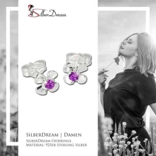 SilberDream Ohrringe Blume lila 925 Silber Ohrstecker SDO508V