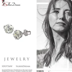 SilberDream Ohrringe Blume 6mm Zirkonia weiß Silber Ohrstecker SDO736W