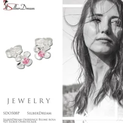 SilberDream Ohrringe Blume rosa 925 Silber Ohrstecker SDO508P