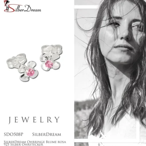 SilberDream Ohrringe Blume rosa 925 Silber Ohrstecker SDO508P