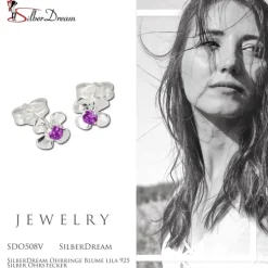 SilberDream Ohrringe Blume lila 925 Silber Ohrstecker SDO508V