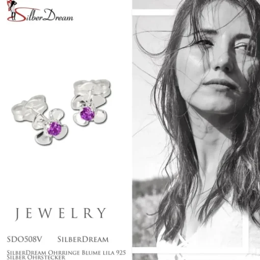 SilberDream Ohrringe Blume lila 925 Silber Ohrstecker SDO508V