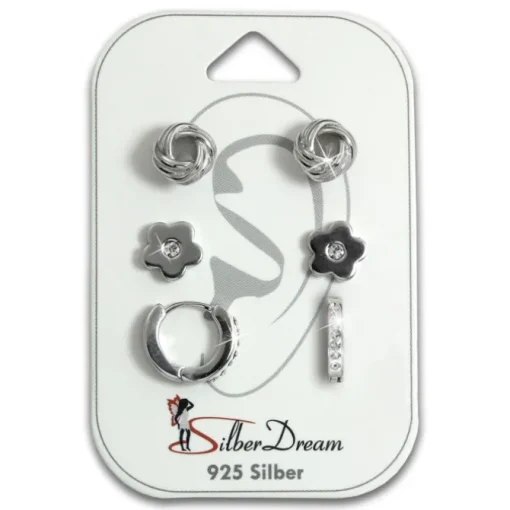 SilberDream Ohrringe 3er Set Knoten, Blume, Creole Zirkonia 925 Silber SDS616WJ