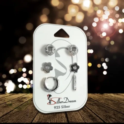 SilberDream Ohrringe 3er Set Knoten, Blume, Creole Zirkonia 925 Silber SDS616WJ