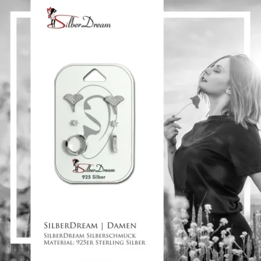 SilberDream Ohrringe 3er Set Ginkgo, Zirkonia, Creole Zirkonia 925er SDS612WJ