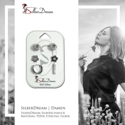 SilberDream Ohrringe 3er Set Knoten, Blume, Creole Zirkonia 925 Silber SDS616WJ