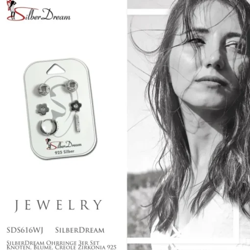 SilberDream Ohrringe 3er Set Knoten, Blume, Creole Zirkonia 925 Silber SDS616WJ