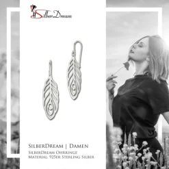 SilberDream Ohrringe Feder glänzend 925er Silber Damen Ohrhänger SDO8819J