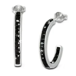 SilberDream Ohrringe Glitzer Creole schwarz Zirkonia 925 Silber SDO8701S