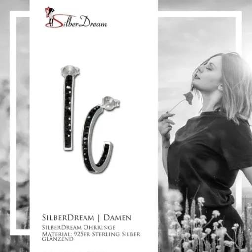SilberDream Ohrringe Glitzer Creole schwarz Zirkonia 925 Silber SDO8701S