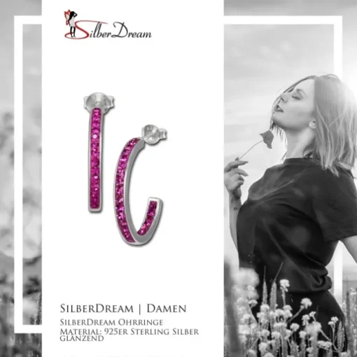 SilberDream Ohrringe Glitzer Creole pink Zirkonia 925 Silber SDO8701P