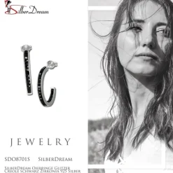 SilberDream Ohrringe Glitzer Creole schwarz Zirkonia 925 Silber SDO8701S