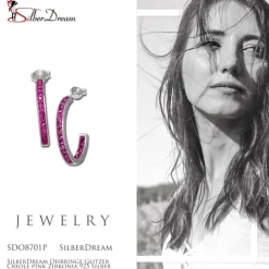 SilberDream Ohrringe Glitzer Creole pink Zirkonia 925 Silber SDO8701P