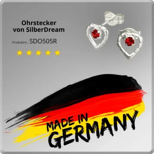 SilberDream Ohrringe Herz rot 925 Silber Ohrstecker SDO505R