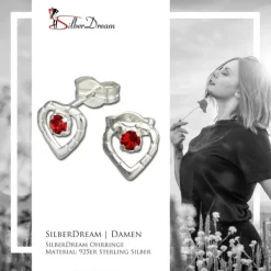 SilberDream Ohrringe Herz rot 925 Silber Ohrstecker SDO505R