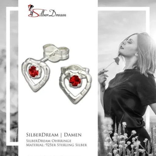 SilberDream Ohrringe Herz rot 925 Silber Ohrstecker SDO505R