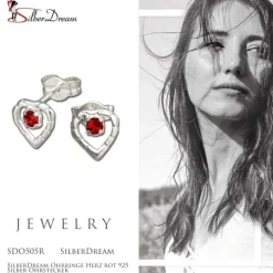 SilberDream Ohrringe Herz rot 925 Silber Ohrstecker SDO505R