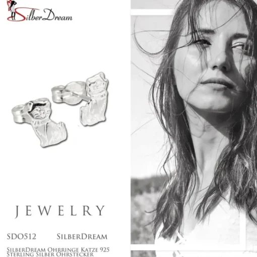 SilberDream Ohrringe Katze 925 Sterling Silber Ohrstecker SDO512