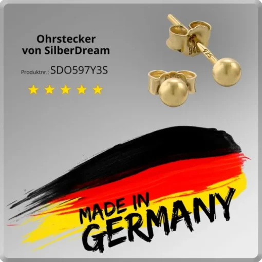 SilberDream Ohrringe Kugel 925 Sterling Silber vergoldet Ohrstecker SDO597Y3S