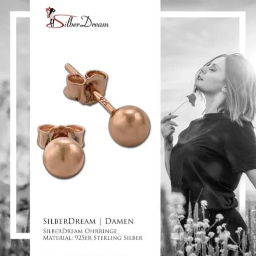 SilberDream Ohrringe Kugel 925 Sterling Silber rose Ohrstecker SDO597E5S