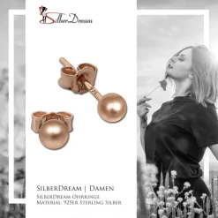 SilberDream Ohrringe Kugel matt 925 Silber rosevergoldet Ohrstecker SDO597E4M