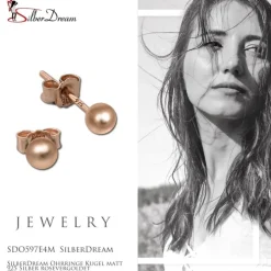 SilberDream Ohrringe Kugel matt 925 Silber rosevergoldet Ohrstecker SDO597E4M