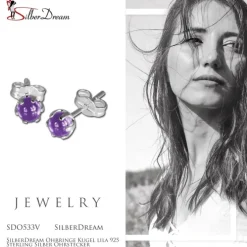 SilberDream Ohrringe Kugel lila 925 Sterling Silber Ohrstecker SDO533V