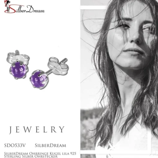 SilberDream Ohrringe Kugel lila 925 Sterling Silber Ohrstecker SDO533V