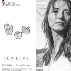 SilberDream Ohrringe Kugel weiß 925 Silber Ohrstecker SDO533W