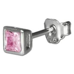 SilberDream Ohrringe Quadrat Zirkonia rosa Silber Ohrstecker SDO704A