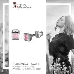 SilberDream Ohrringe Quadrat Zirkonia rosa Silber Ohrstecker SDO704A