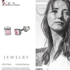 SilberDream Ohrringe Quadrat Zirkonia rosa Silber Ohrstecker SDO704A