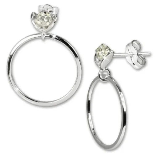 SilberDream Ohrringe Ring mit Blüte weiß 925 Silber SDO526W