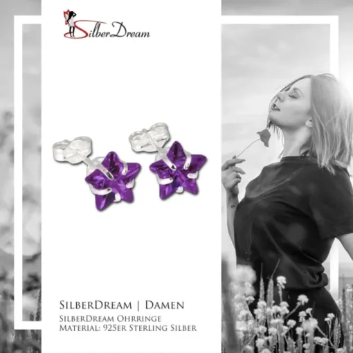 SilberDream Ohrringe Stern Zirkonia amethyst 925 Silber SDO513V