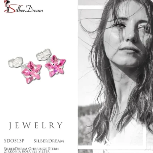 SilberDream Ohrringe Stern Zirkonia rosa 925 Silber SDO513P