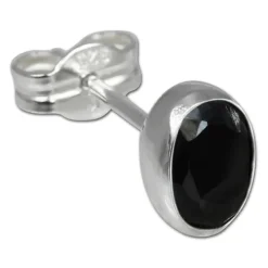 SilberDream Ohrringe Zirkonia oval schwarz 925er Ohrstecker SDO552S