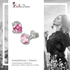 SilberDream Ohrringe Zirkonia rosa 6mm rund Silber Ohrstecker SDO716A
