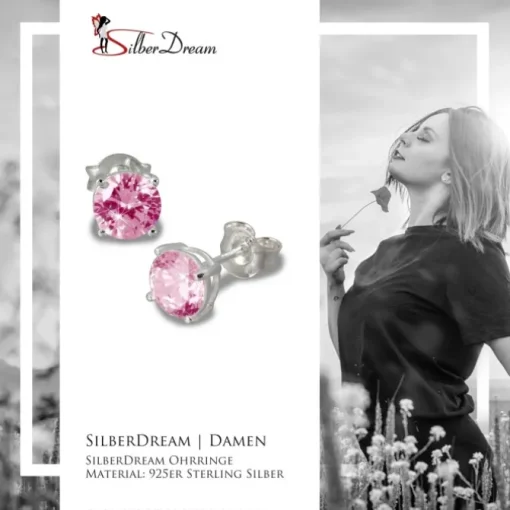 SilberDream Ohrringe Zirkonia rosa 6mm rund Silber Ohrstecker SDO716A